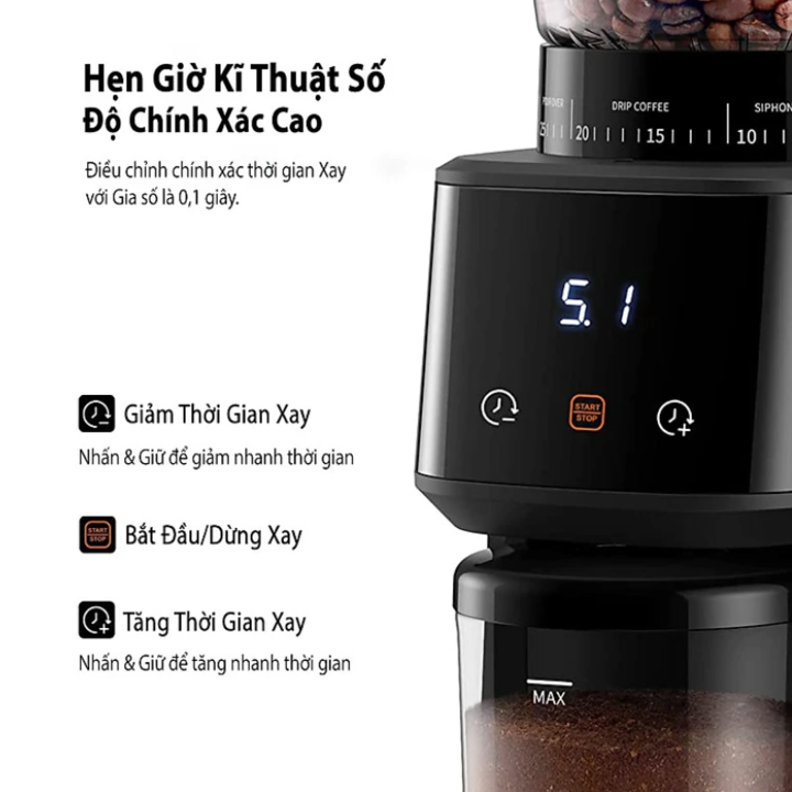 Máy xay hạt cà phê Espresso cao cấp Shardor BD-CG015 có Bảng điều khiển kỹ thuật số, Tích hợp 31 chế độ xay hạt cà phê - HÀNG NHẬP KHẨU