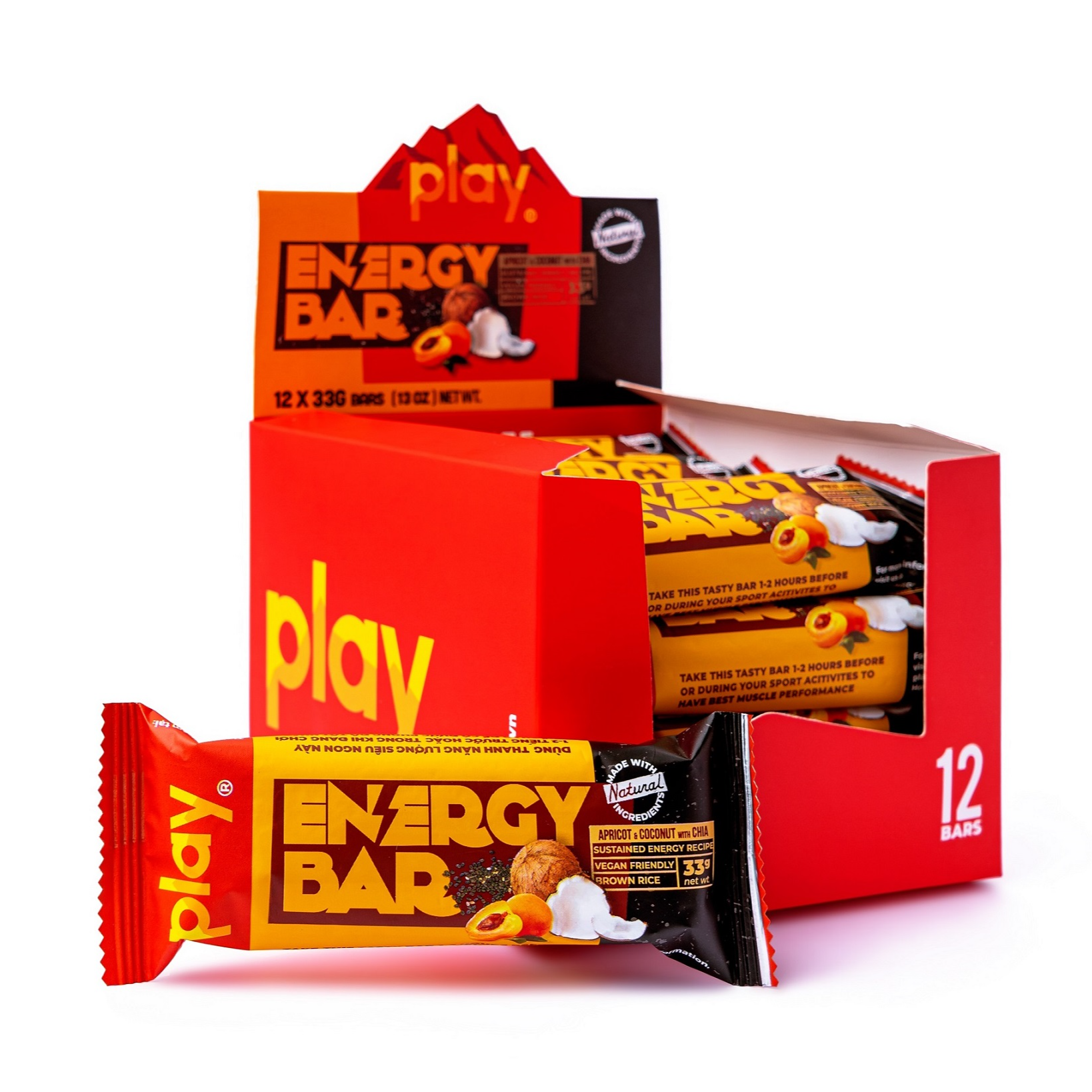 Hộp 12 thanh năng lượng PLAY vị mơ dừa – PLAY energy bar apricot &amp; coconut