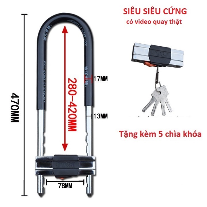 Ổ khóa chữ U siêu siêu cứng dài 470mm