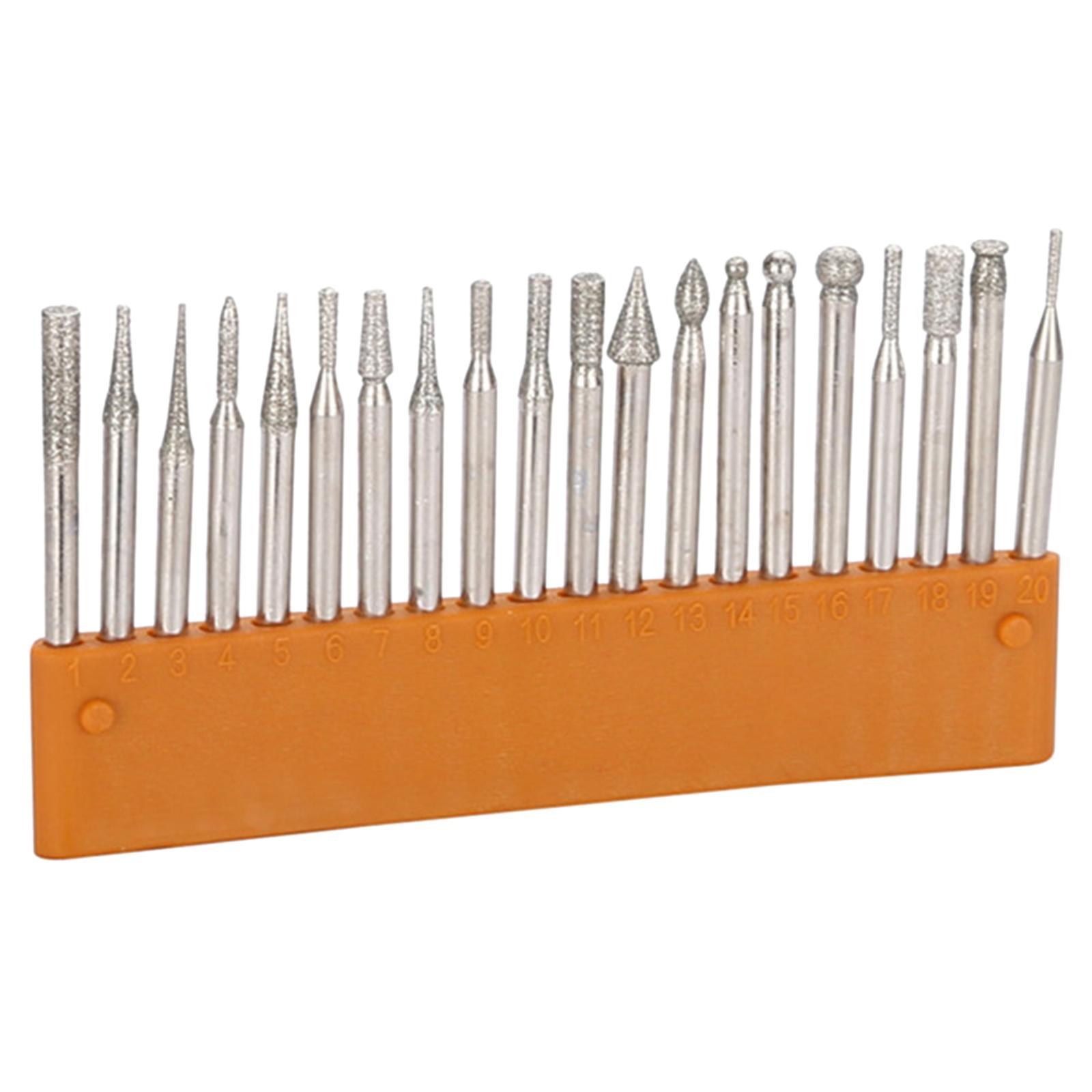 20Pcs Diamond Drill Bits Set Burr Grinding Polishing Tool for Rotary