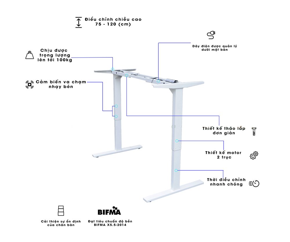 Bàn FlexiDesk Pro 60x140cm gỗ tre 2 khớp chỉnh điện