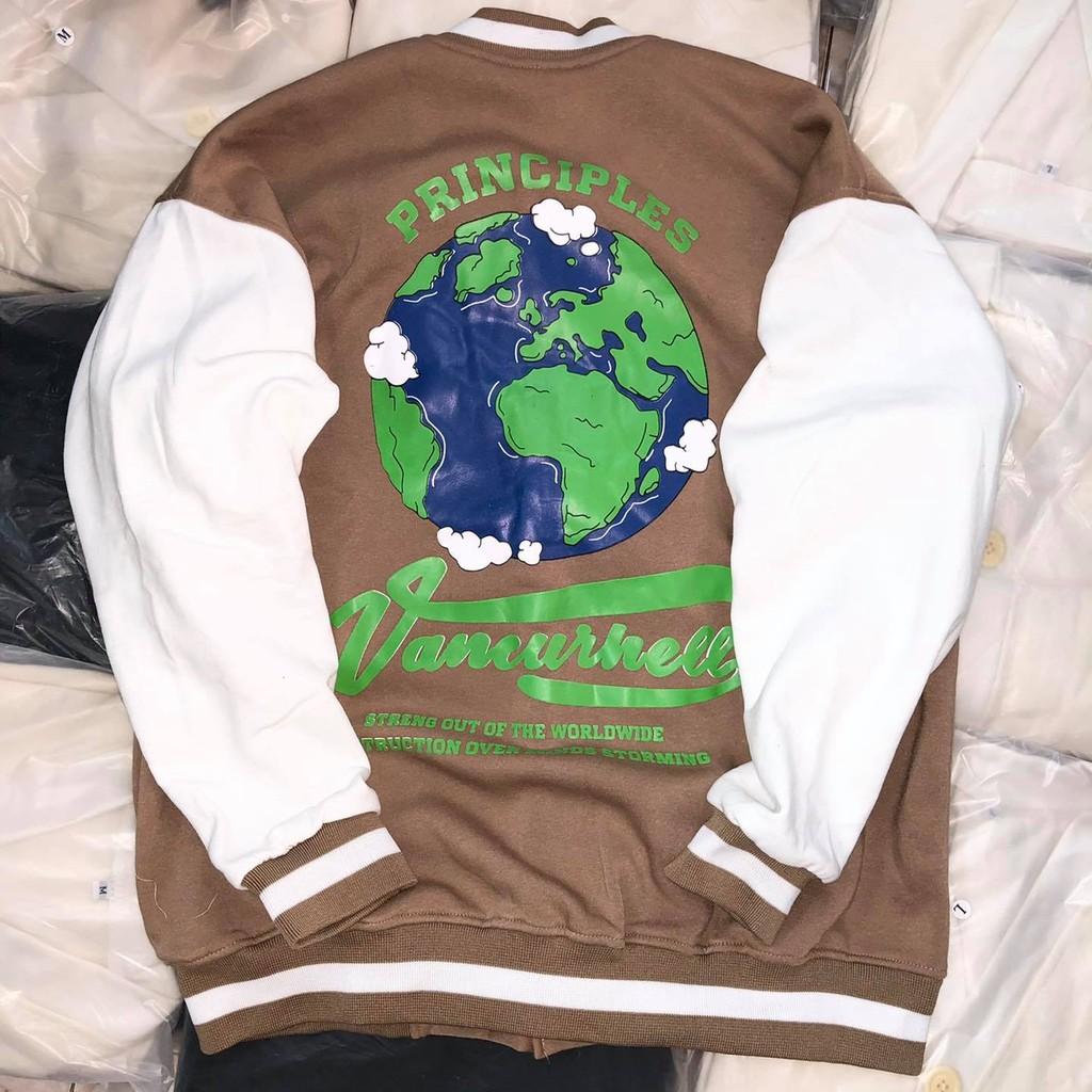 Áo Khoác Cardigan Nỉ Bông In TRÁI ĐẤT Unisex Nam Nữ Form Rộng Ulzzang KUN