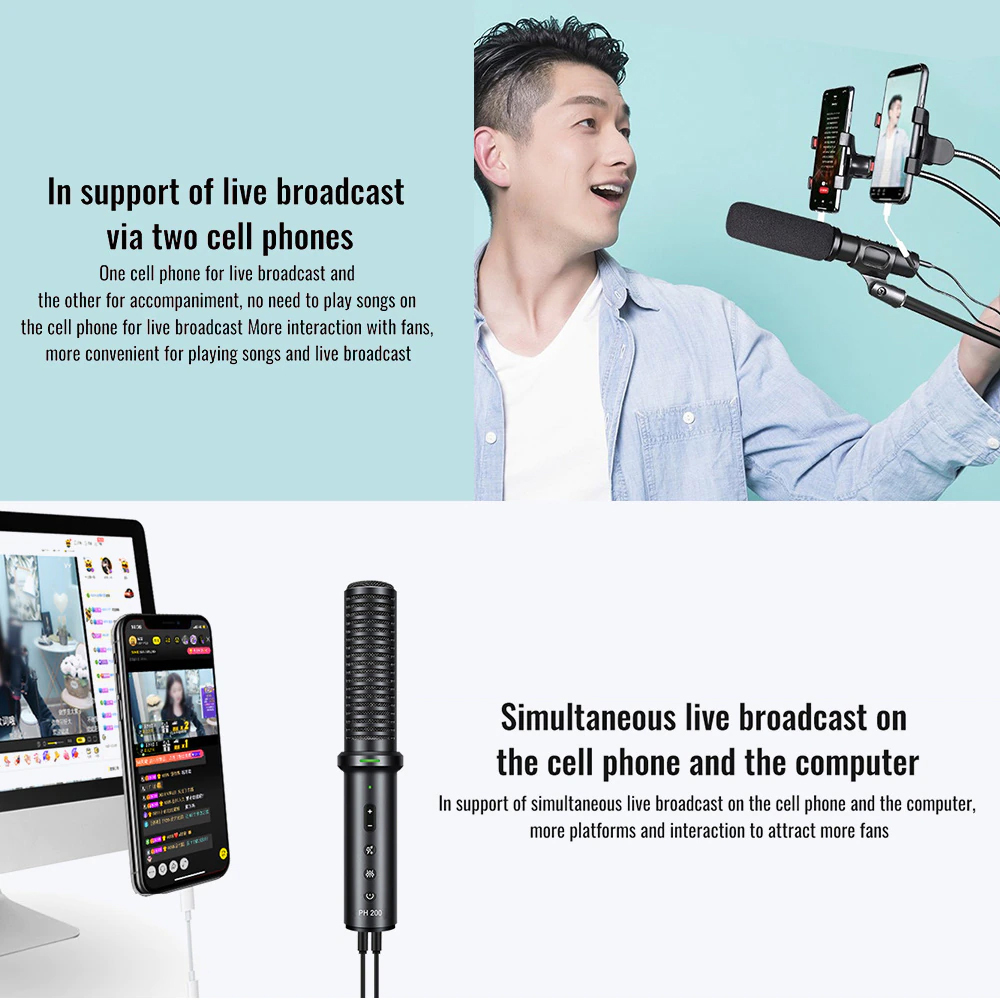 Micro thu âm, livestream không cần soundcard TAKSTAR PH-200 dùng cho smartphone, ipad... dễ sử dụng và thuận tiện - Hàng Chính Hãng