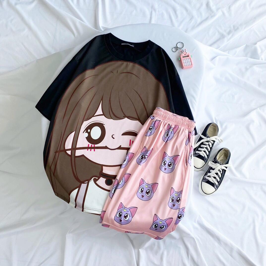 Quần Short Cartoon Unisex, Quần Đùi Hoạt Hình Loang Màu Phiên Bản Mới - MM