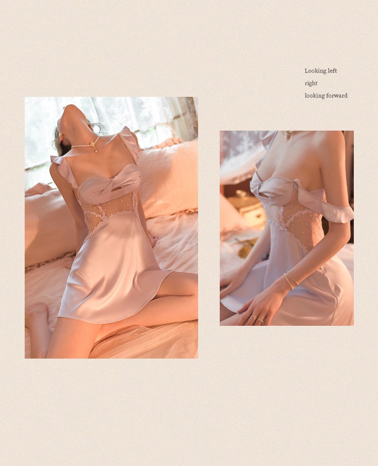 Váy Ngủ Lụa Nữ Tính Phối Ren (Không kèm áo choàng) - B.Lingerie