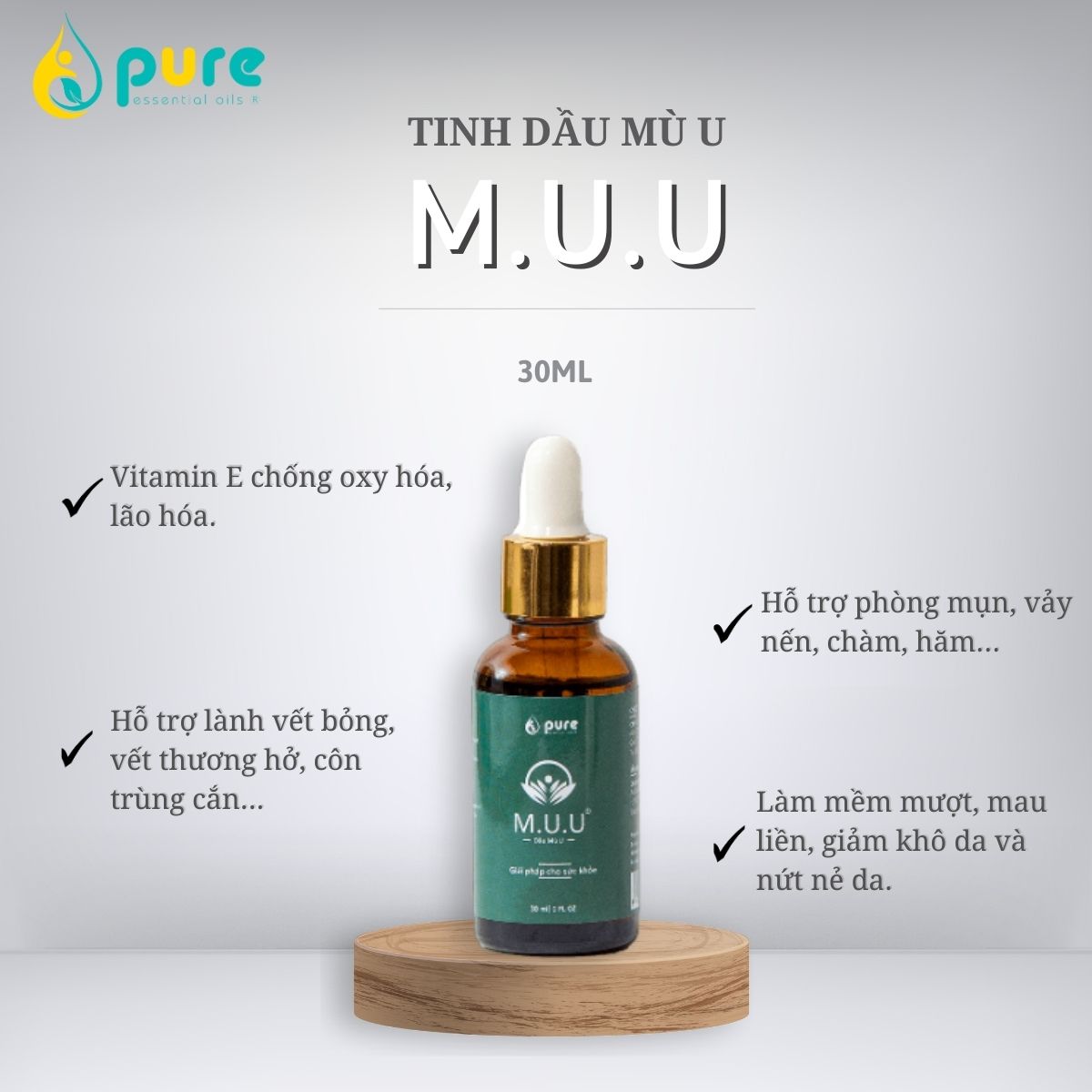 Dầu Mù U M.u.u - Chăm Sóc Làn Da - Chống Oxy Hóa, Lão Hóa - Giảm Bỏng, Giảm Ngứa, Giảm Hăm Tã 30Ml