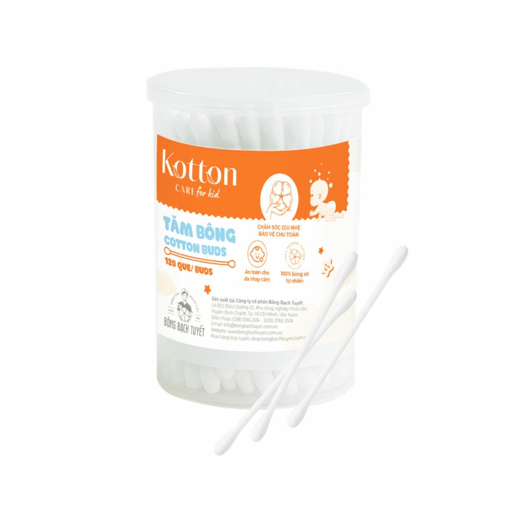 Tăm bông kotton care for kid 120 que/hộp tròn