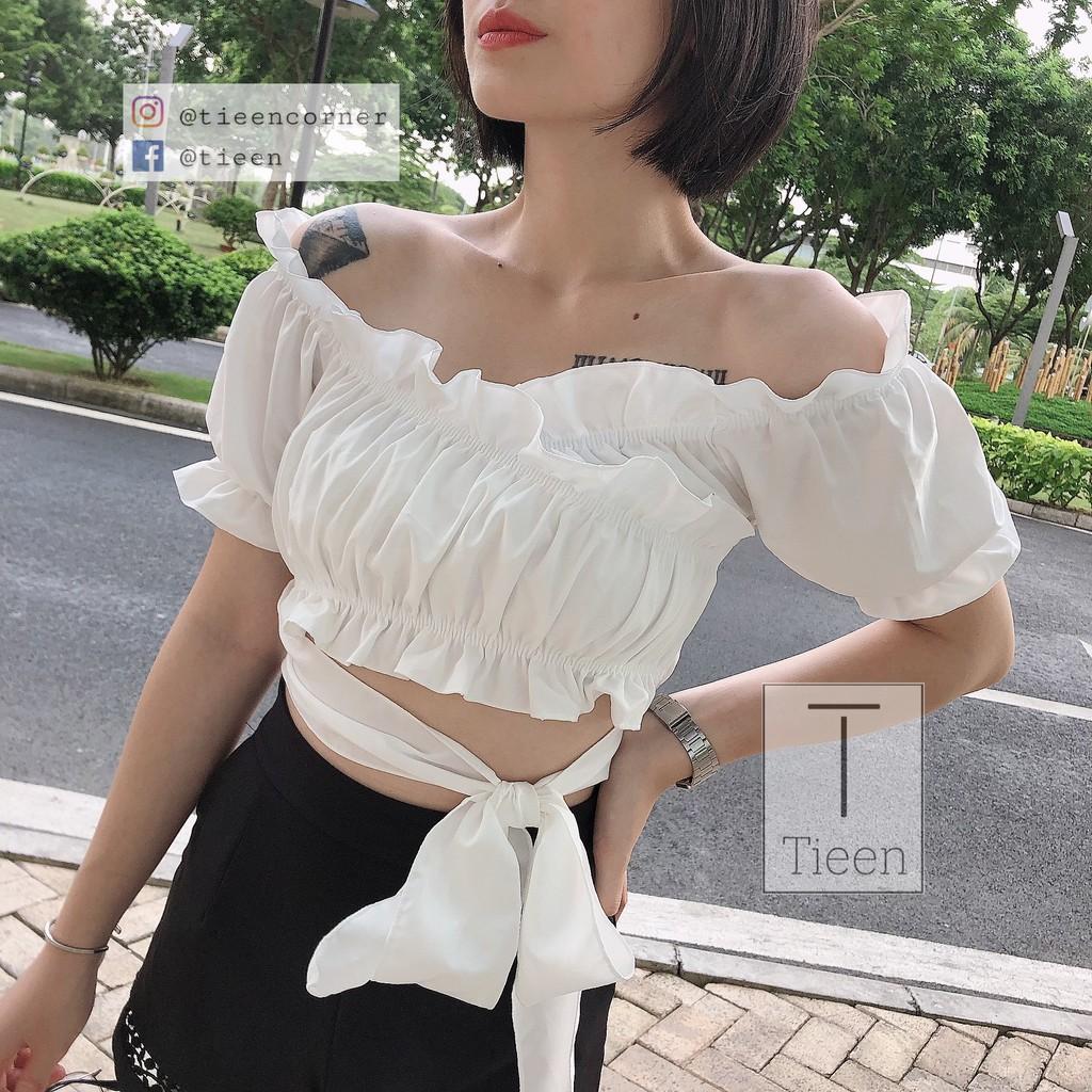 Croptop voan bèo dây cột eo nhún ngực