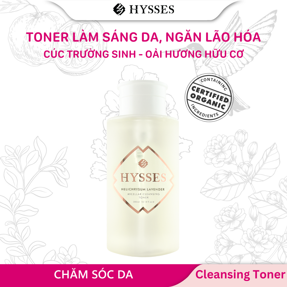 Nước Cân Bằng Cao Cấp Hysses Micellar Cleansing Toner Làm Sạch Sâu Cặn Trang Điểm Và Bụi Bẩn, Làm Sáng Da, Ngăn Lão Hóa Với Tinh Dầu Oải Hương - Cúc Vạn Thọ Hữu Cơ Tự Nhiên