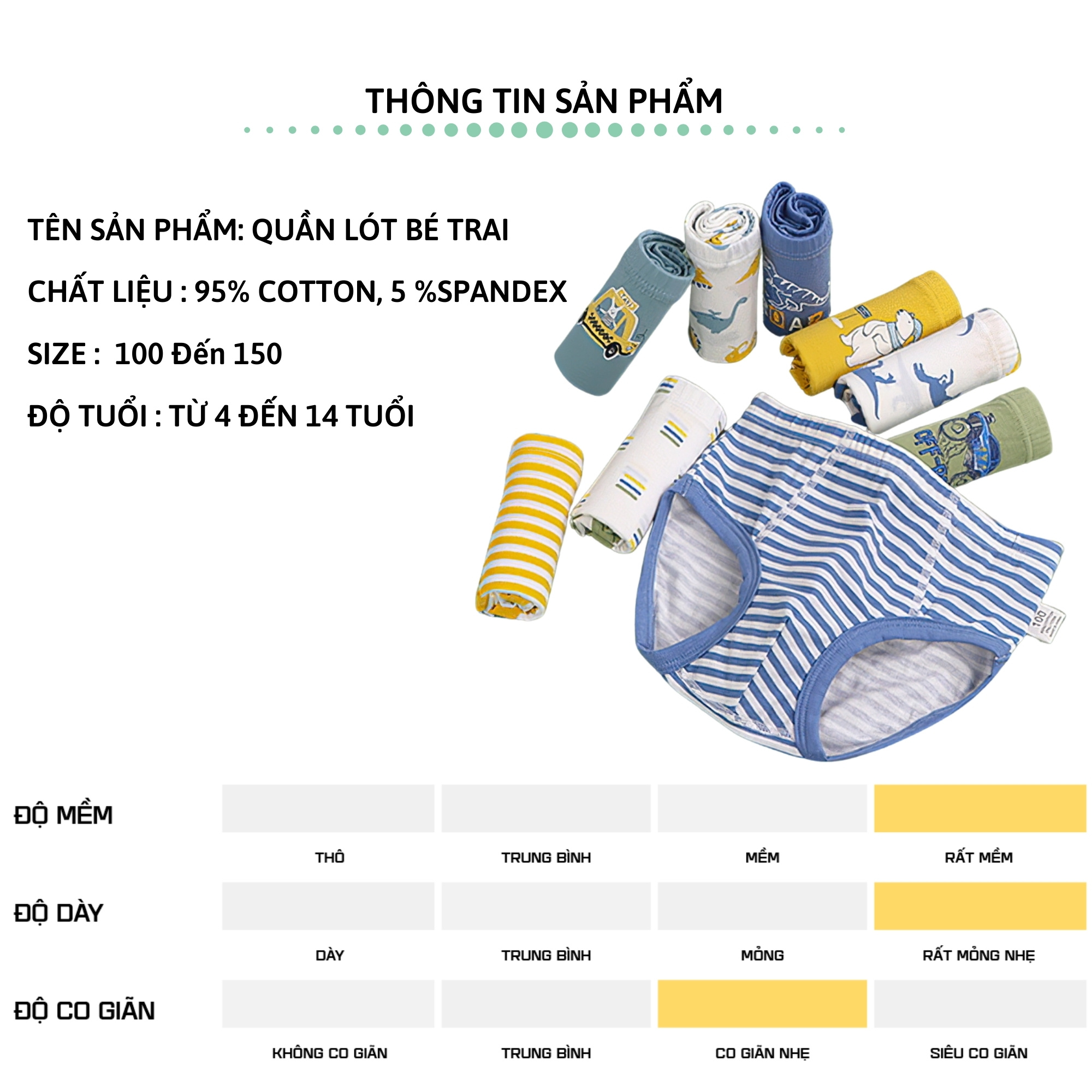 Set 3 quần lót bé trai tam giác 27kids Quần chip bé trai vải khử khuẩn công nghệ mới họa tiết dễ thương BSUW2