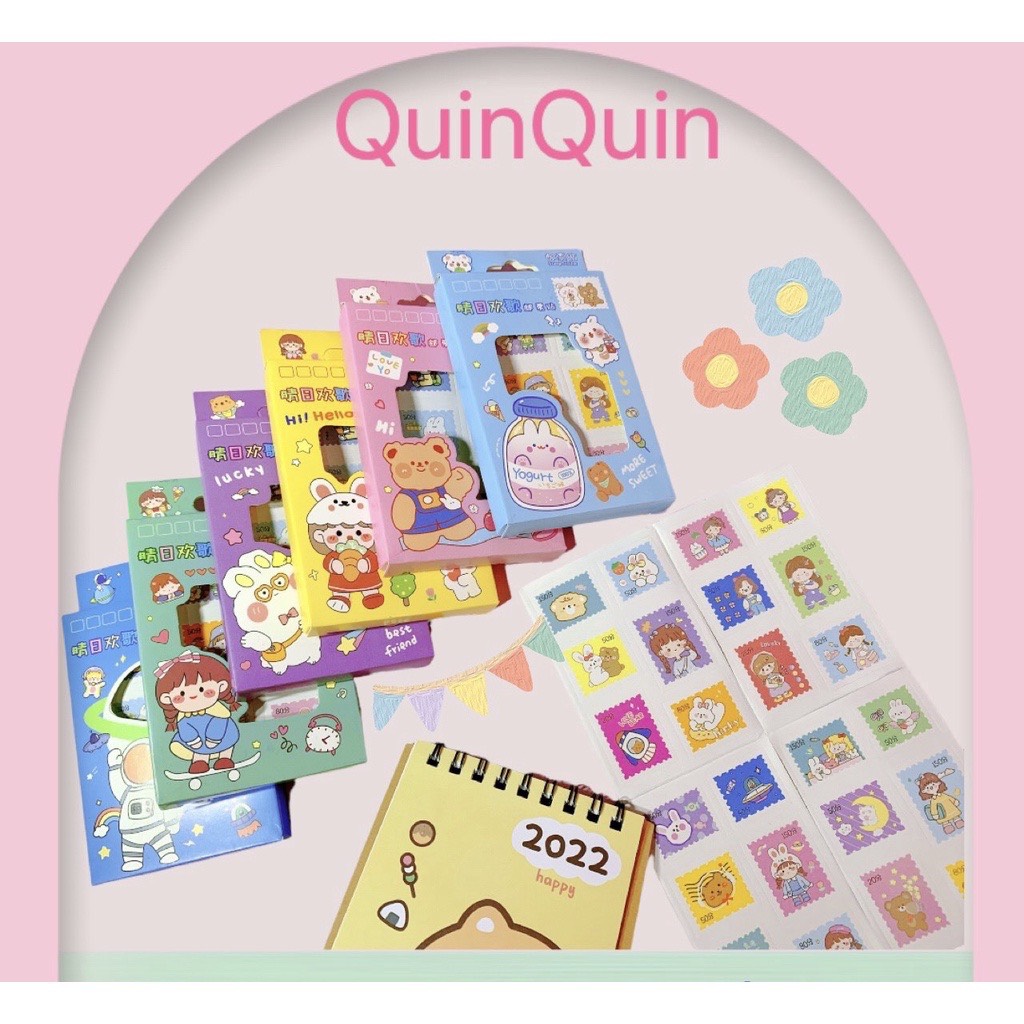 Set sticker hộp vuông họa tiết đáng yêu