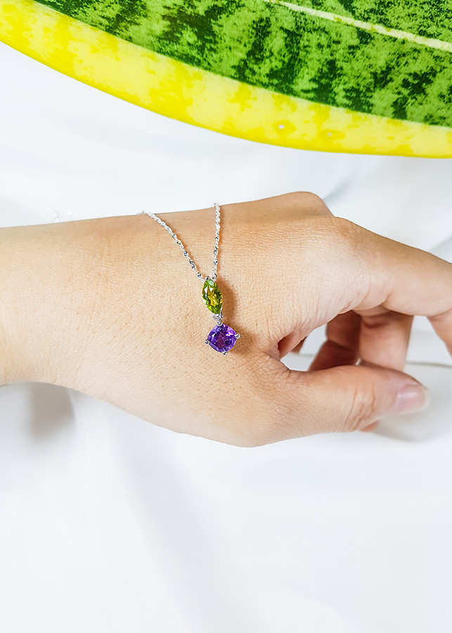 Dây chuyền đá Thạch anh tím kết hợp đá Peridot LAT.181