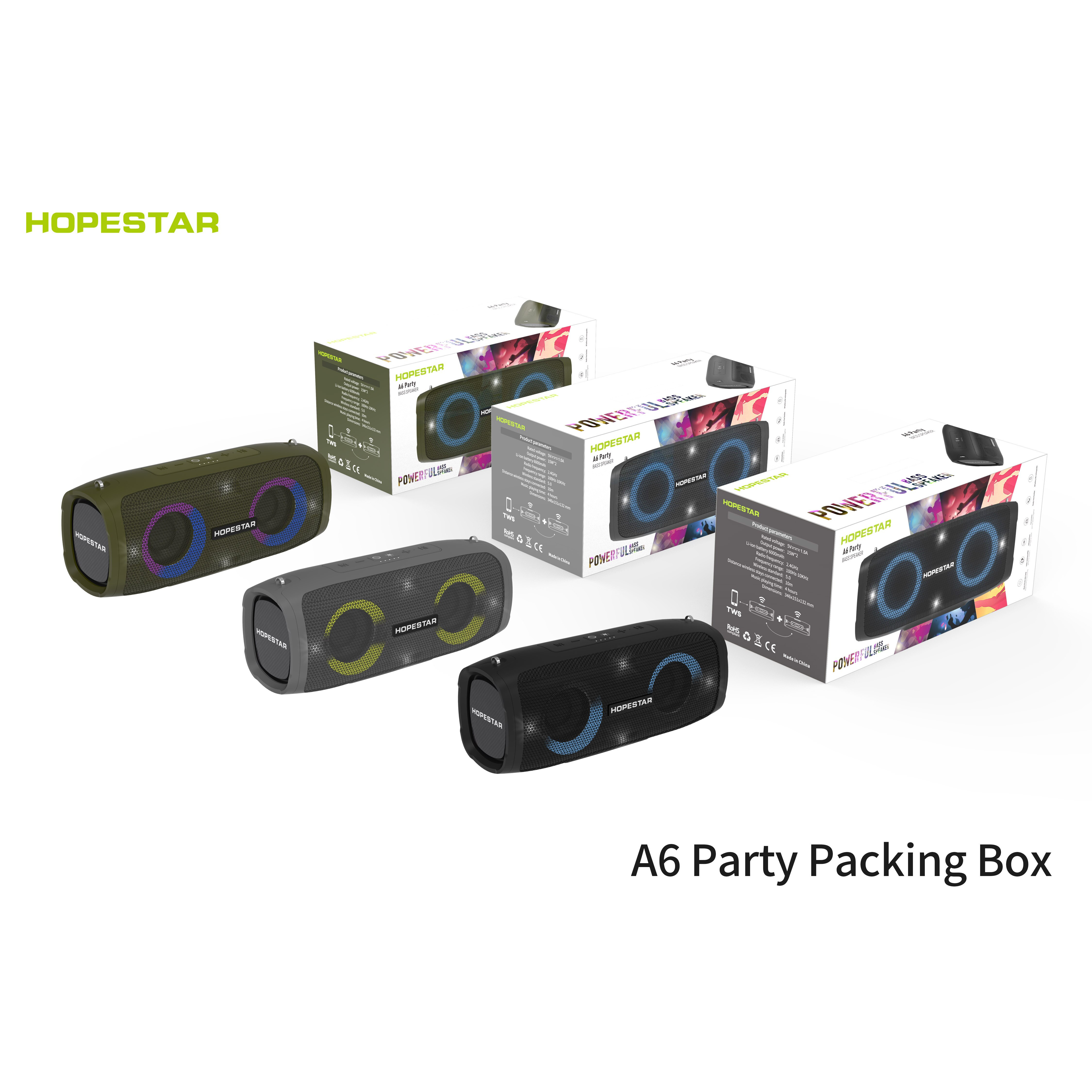 Loa bluetooth di động Hopestar A6 Party - Loa siêu bass, màng rung cộng hưởng - Công suất 40W, chống nước chuẩn IPX6 - Tính năng TWS (True Wireless Stereo) - Đầy đủ kết nối Bluetooth, AUX, USB - Đèn led sống động - Giao màu ngẫu nhiên - Hàng nhập khẩu