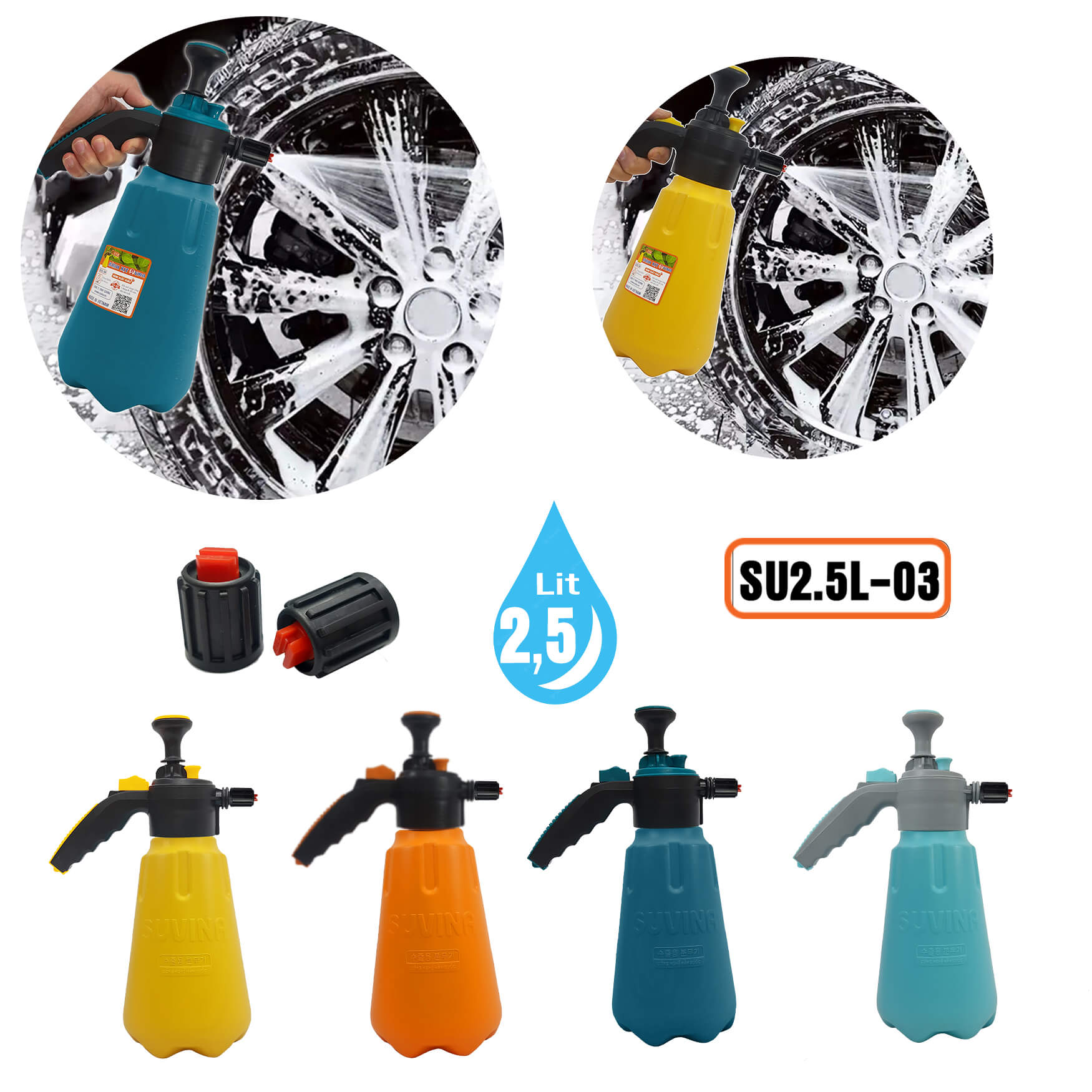 Bình Xịt Bọt Tuyết Rửa Xe Cầm Tay, Thể Tích 2.5 lít SU2.5L-03, Nhiều Màu Tùy Chọn, Bảo Hành 1 Tháng, Thiết Kế Kiểu Dáng Tiện Lợi, Khóa Xịt Tự Động Rảnh Tay, Chất Liệu Nhựa HDPE Siêu Bền,