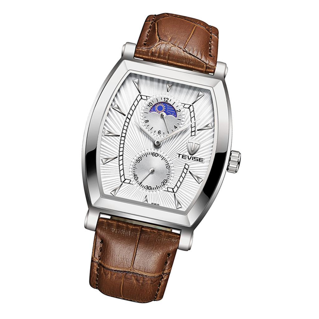Classic Rectangle Dial Leather Band Men Automatic Watch