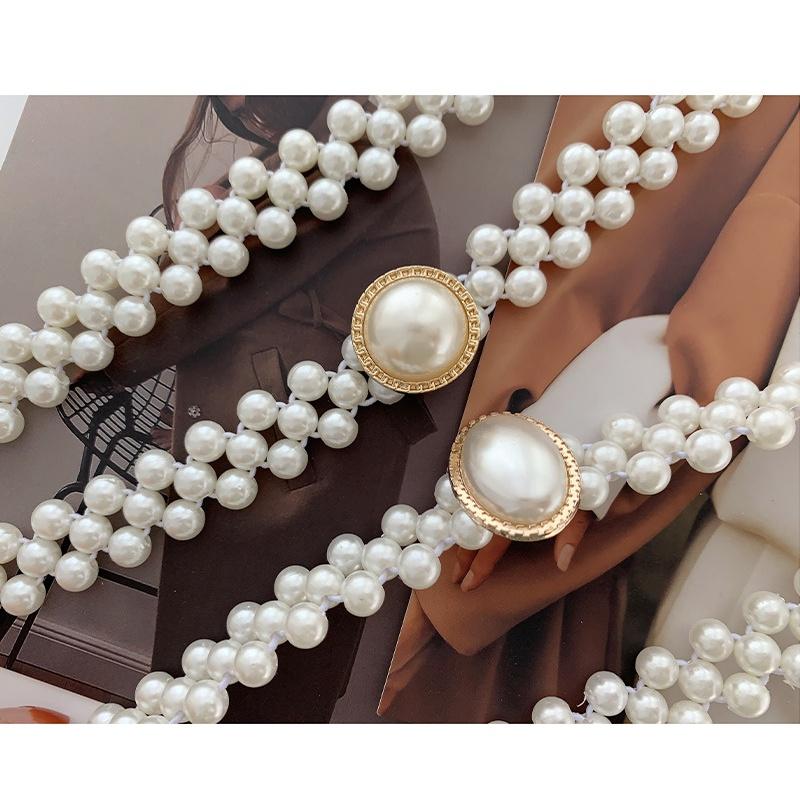 Đai váy dây ngọc trai/ Thắt lưng nữ đàn hồi bản 2cm chuỗi ngọc mặt cườm 5 mẫu TL07