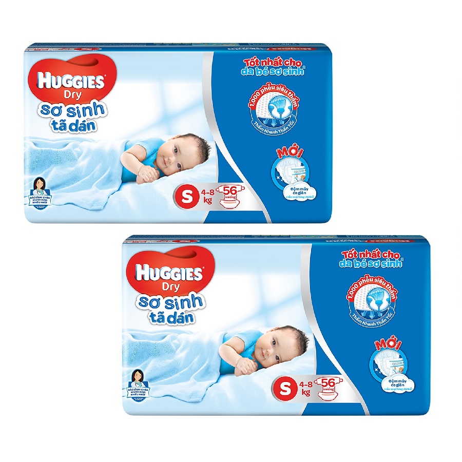 2 Gói Tã Dán Sơ Sinh Huggies Dry Newborn S56 (56 Miếng)