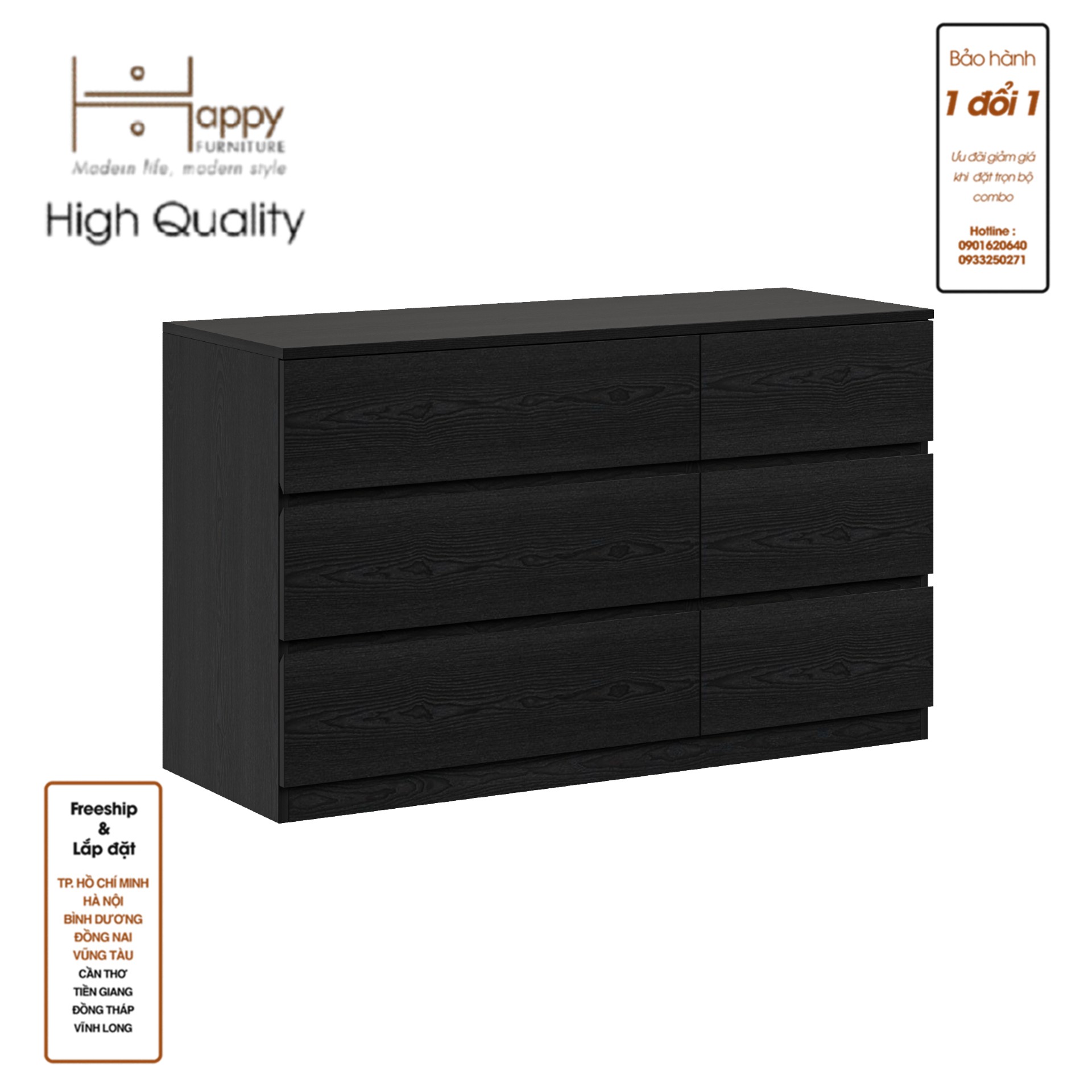 [Happy Home Furniture] OLA, Tủ đựng đồ 6 ngăn kéo, 120cm x 45cm x 72cm ( DxRxC), THK_090