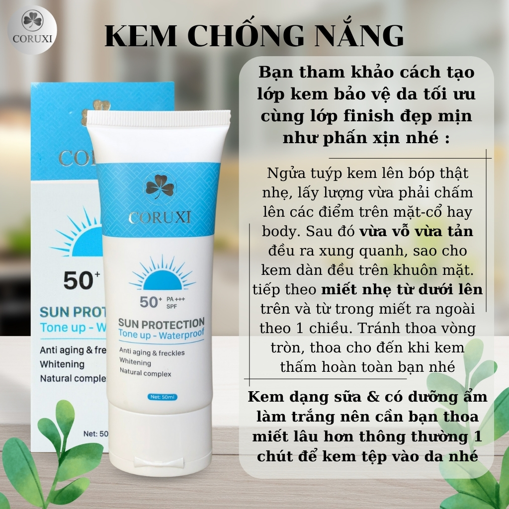 Kem Chống Nắng Coruxi Cho Da Dầu Mụn, Thoáng Da, Kiềm Dầu, Nâng Tone, Chống Nước, Ngừa Lão Hóa, Cho Da Đẹp Mịn Mướt Coruxi Chính Hãng 50ml