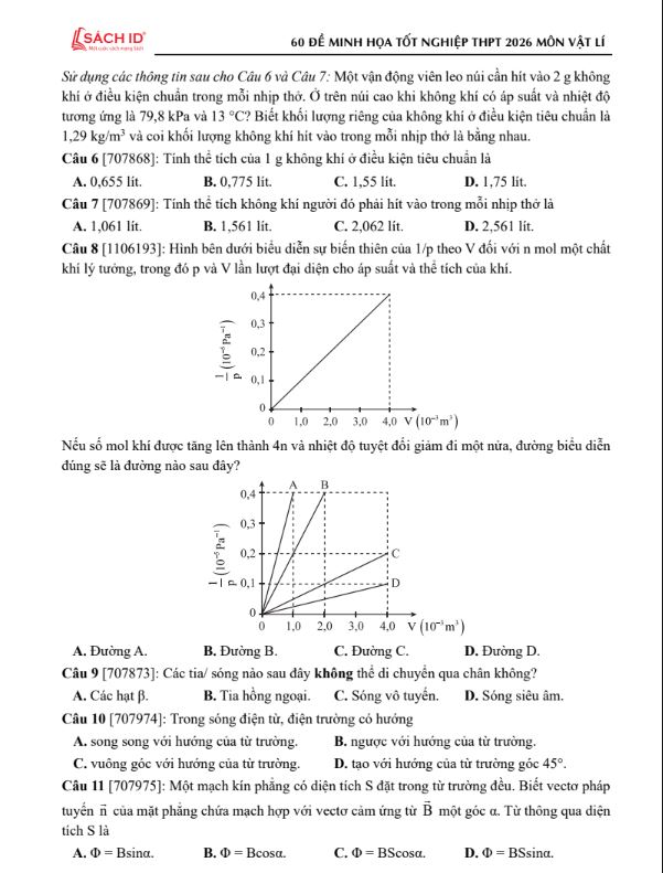 Sách 60 Đề Minh Họa Tốt Nghiệp THPT 2026 - Môn Vật Lý