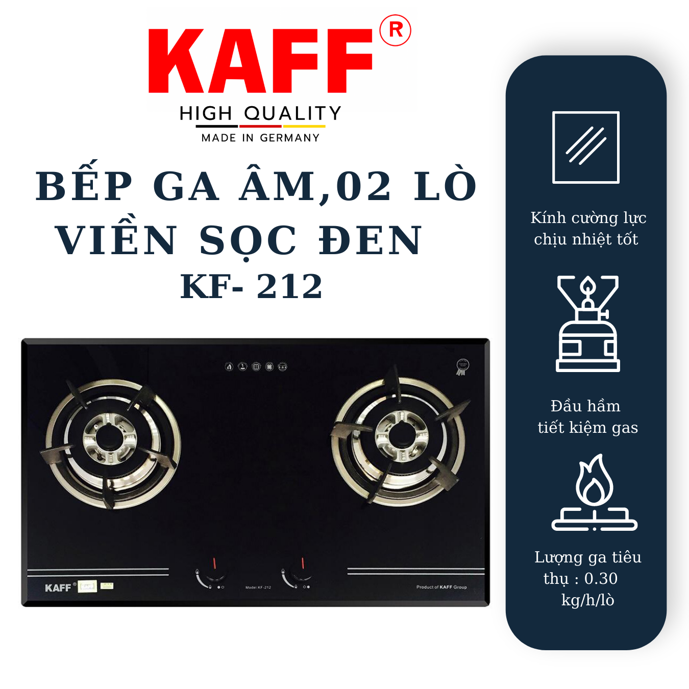 Bộ Bếp ga âm viền sọc KAFF KF- 212 bao gồm: Bếp ga + chảo chống dính cao cấp + bộ van ga - Hàng chính hãng