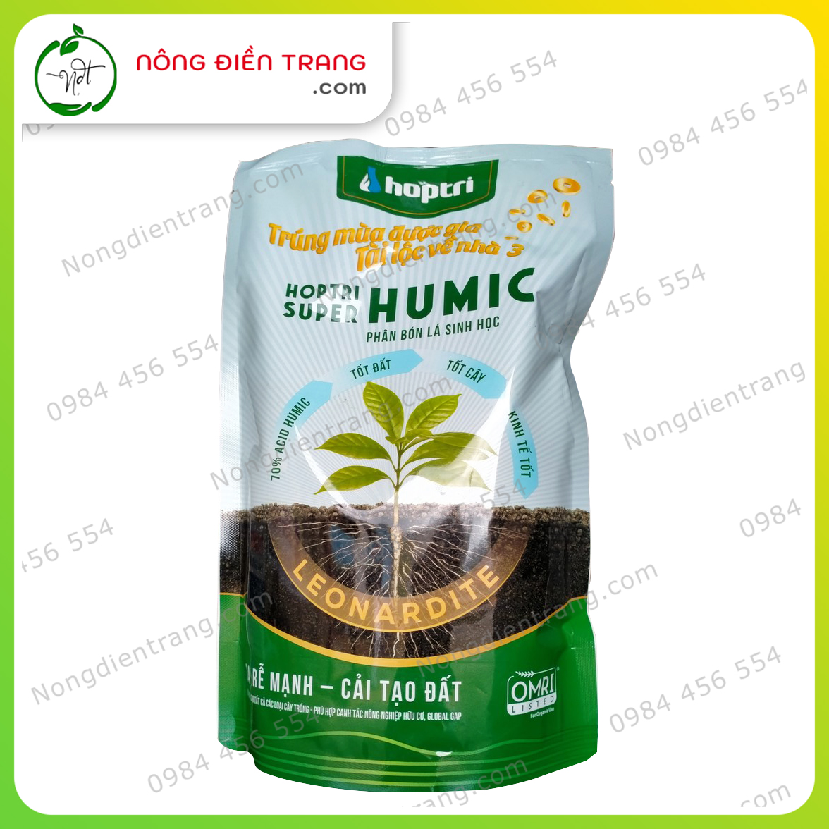 Phân Bón Lá Sinh Học Super Humic Hợp Trí - Gói 1kg - Đất Phú Tơi Xốp, Ra Rễ Mạnh, Cải Tạo Đất, Tăng Hấp Thu Phân Vô Cơ VTNN Nông Điền Trang