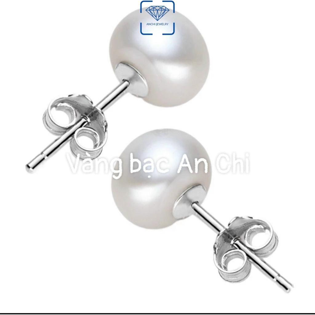 Bông tai nụ trai chốt bạc thanh lịch thời trang, trang sức Anchi jewelry