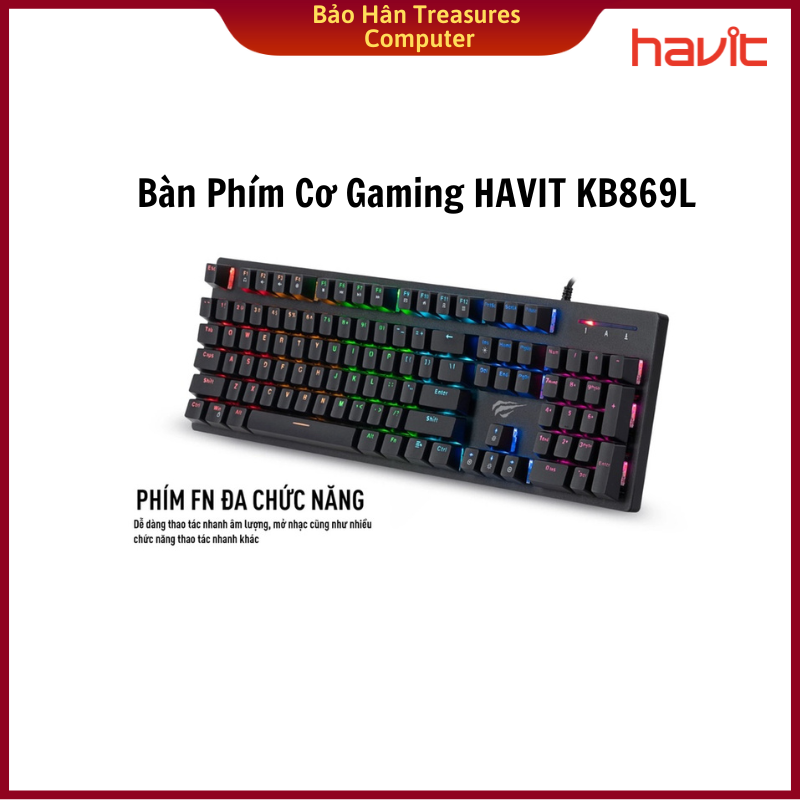 Bàn Phím Cơ Gaming HAVIT KB869L, 87 Keys, 19 Chế Độ RGB, Tuổi Thọ Phím 50.000.000 Lần - Hàng Chính Hãng