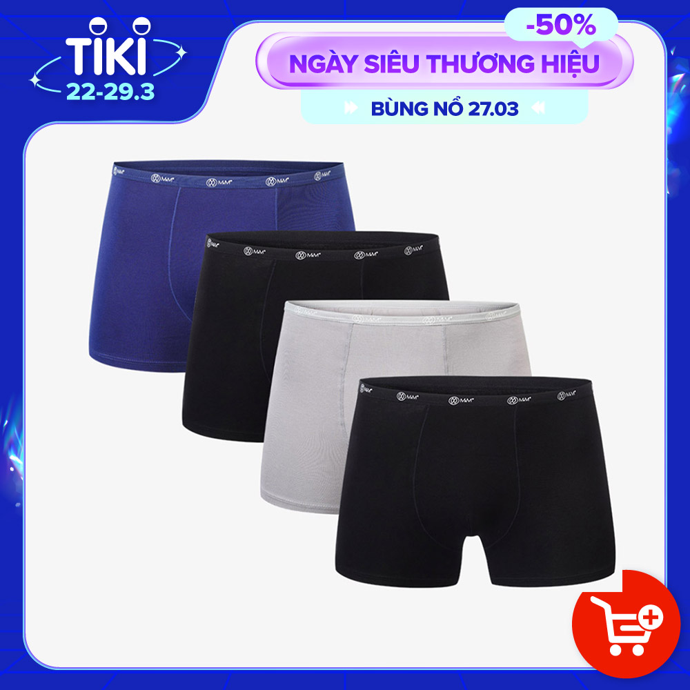 Combo 4 quần lót nam Boxer sợi cạp 1cm sợi tre tự nhiên mềm mịn thấm hút mồ hôi, co giãn 4 chiều MRM Manlywear (3 màu)