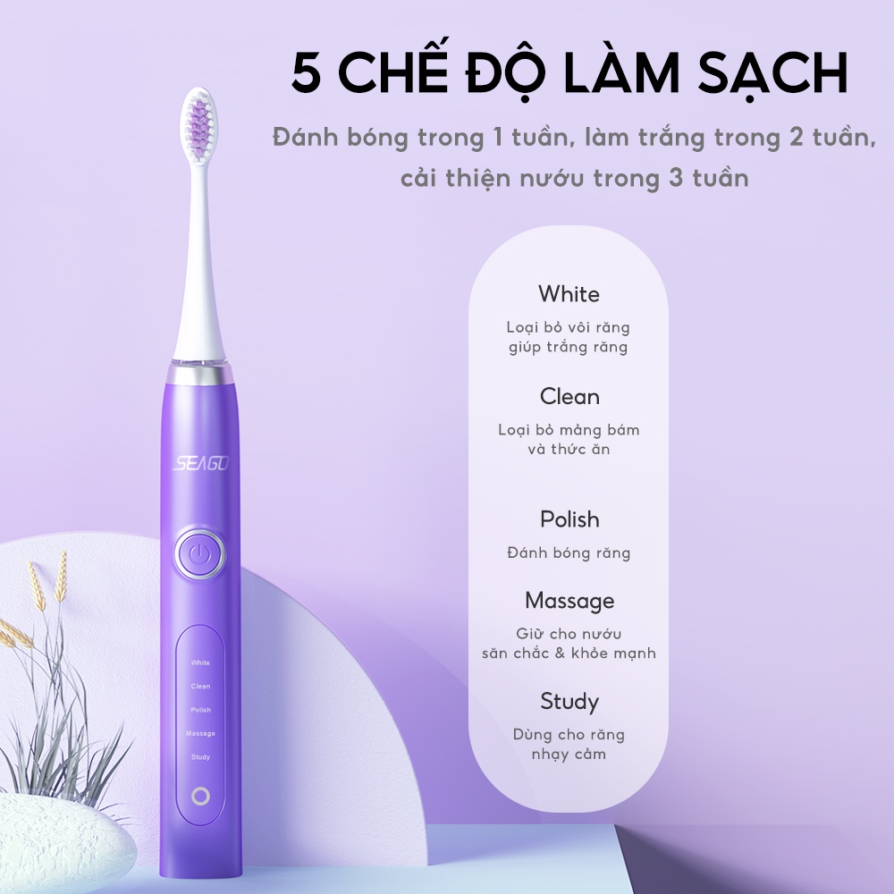 Bàn chải điện Sonic Seago SG-986 - Bảo hành 12 tháng - Hàng chính hãng
