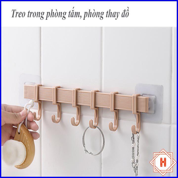 Thanh treo 6 móc dán tường di động không cần khoan đục { H }