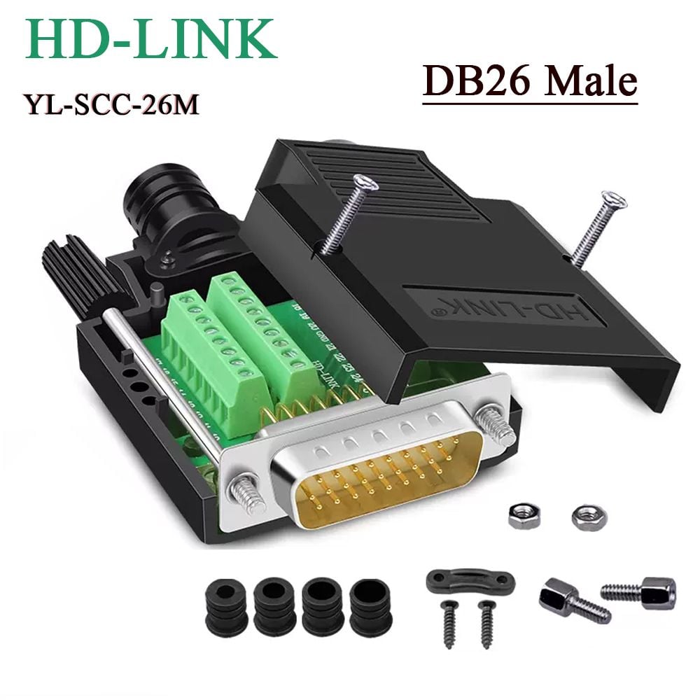 Đầu bấm cáp DB26 cổng dương + vỏ ốp nhựa HDLINK YL-SCC-26M. HÀNG CHÍNH HÃNG