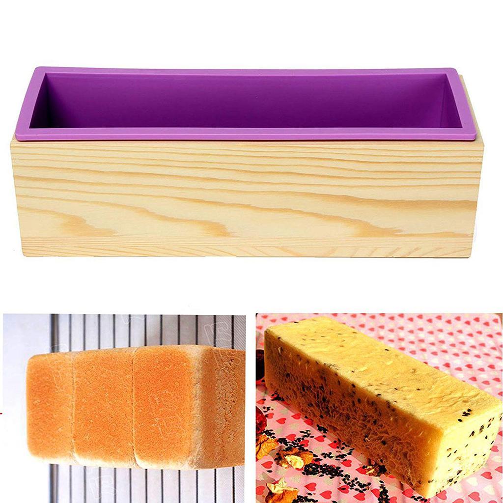 Flexible Rectangular Silicone Soap Loaf Mold with Wood Box for Handmade Soap Making Supplies, Also for DIY Chocolate, Cake, Bread, Toast Baking