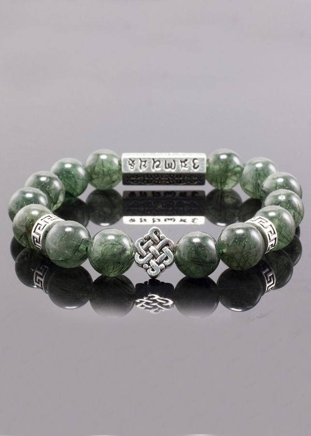 Vòng Tay Đá Thạch Anh Tóc Xanh Phối Charm Kết Đồng Tâm Bạc Ngọc Quý Gemstones