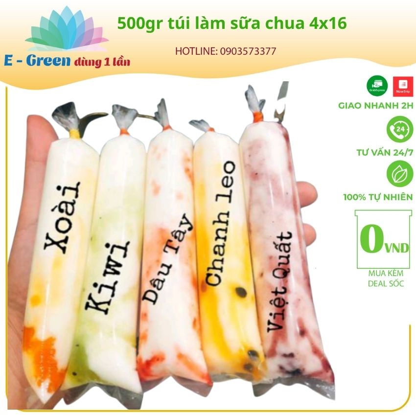 500gr Túi Đựng Sữa Chua Dài, 4x12cm - 4x16cm - 4x18cm Loại Dày, Dẻo Dai - Egreen Dùng 1 Lần