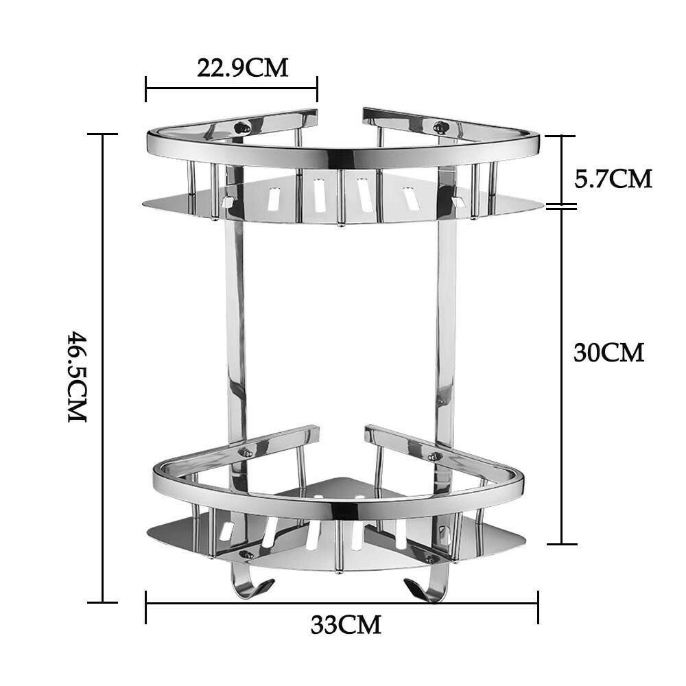 Kệ 2 tầng góc bằng inox 304 đựng gia vị, sữa tắm, dầu gội trong nhà bếp, nhà tắm,...