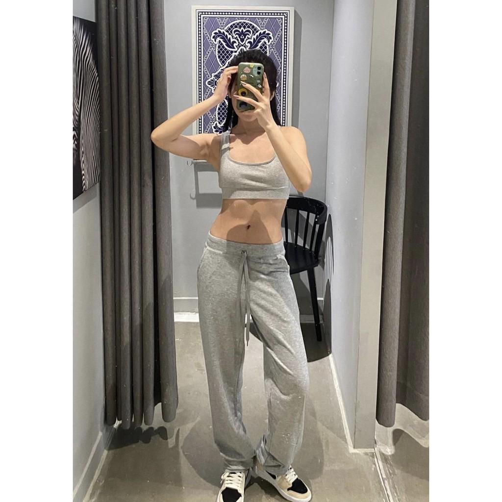 Quần thun ống suông đen xám Barbie Pants