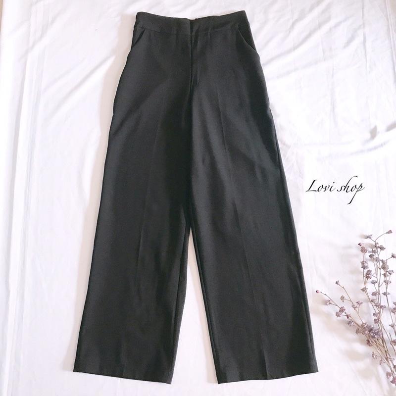 QUẦN ỐNG RỘNG KHOÁ KÉO HÔNG TÚI XÉO Quần Culottes ống rộng có túi Lovi