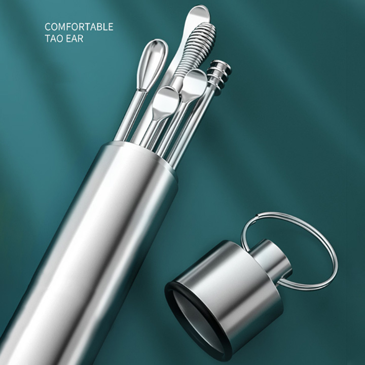 Bộ dụng cụ lấy ráy tai có ống đựng tiện dụng bằng hợp kim, loại 6-7 chi tiết tùy chọn