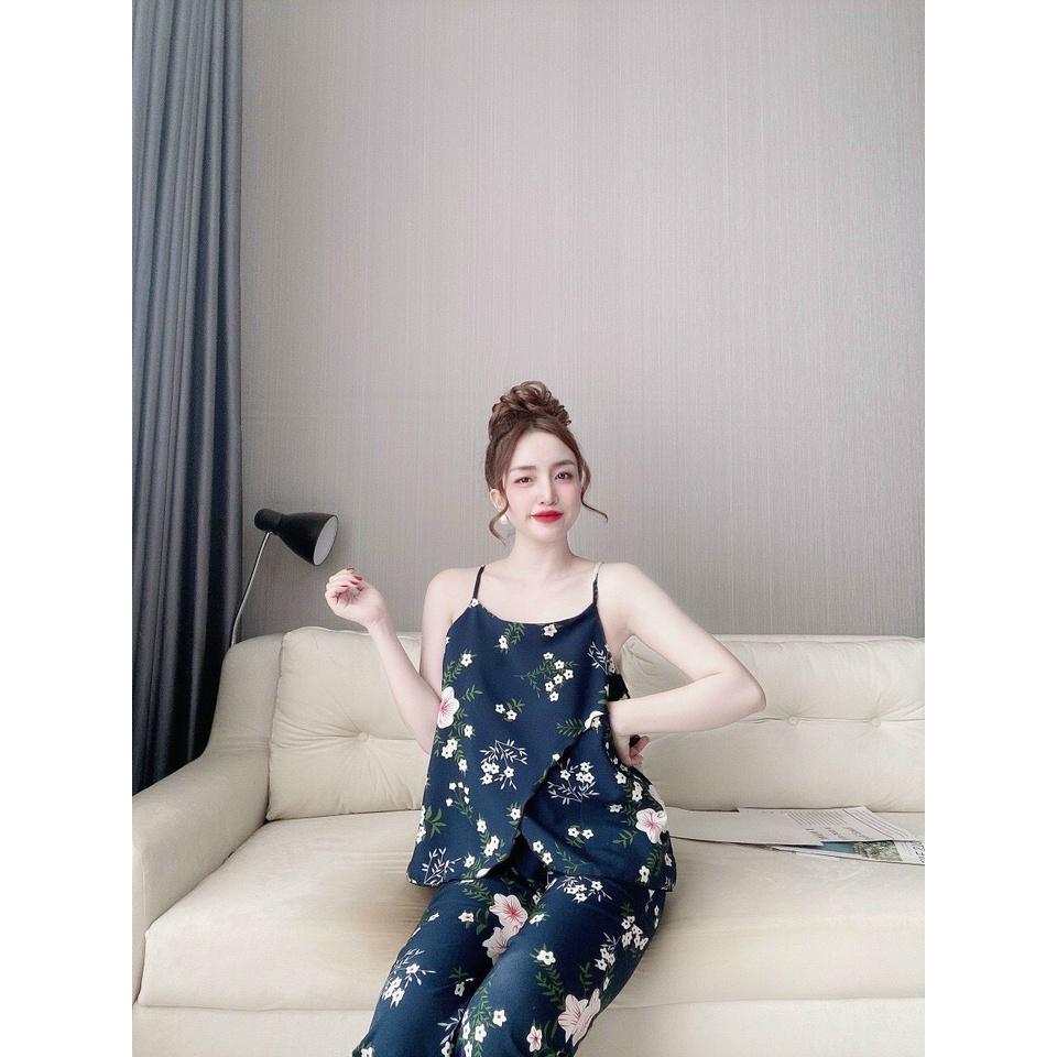 Sét đồ ngủ lụa hàn 2 tà quần dài dễ thương Đồ bộ giá rẻ Freesize