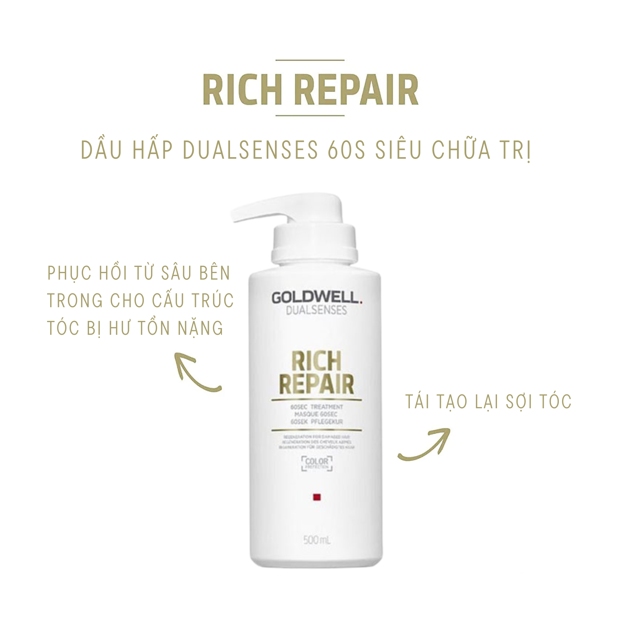 Dầu Hấp 60s Phục Hồi Tóc Hư Tổn Goldwell Rich Repair Phục Hồi Tóc Khô Xơ Hư Tổn Chẻ Ngọn Lên Tới 98