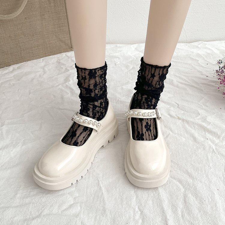 Giày búp bê nữ Lolita đính ngọc cao cấp đế 5 phân, 3 phân ôm chân phong cách Hàn Quốc
