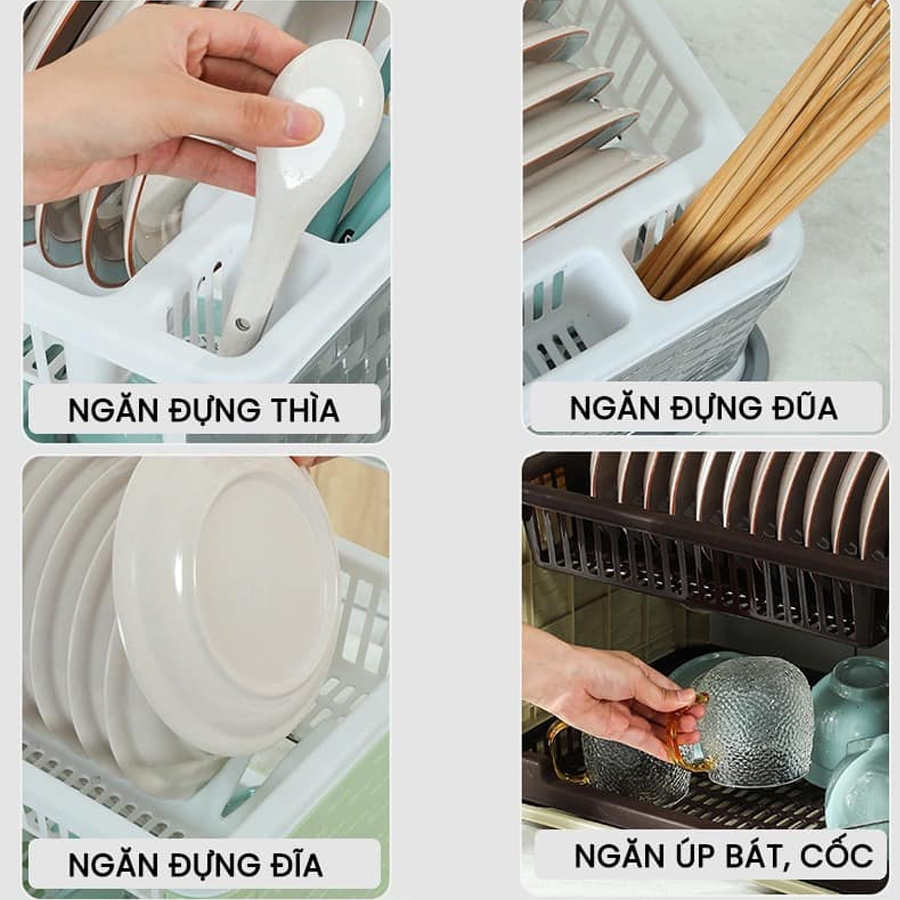Kệ Đựng Bát Đĩa Cao Cấp Đa Năng 2 Tầng, Chạn Bát Nhựa Có Khay Hứng Nước Vào Ống Để Đũa Thìa Tiện Lợi Giao Màu Ngẫu Nhiên