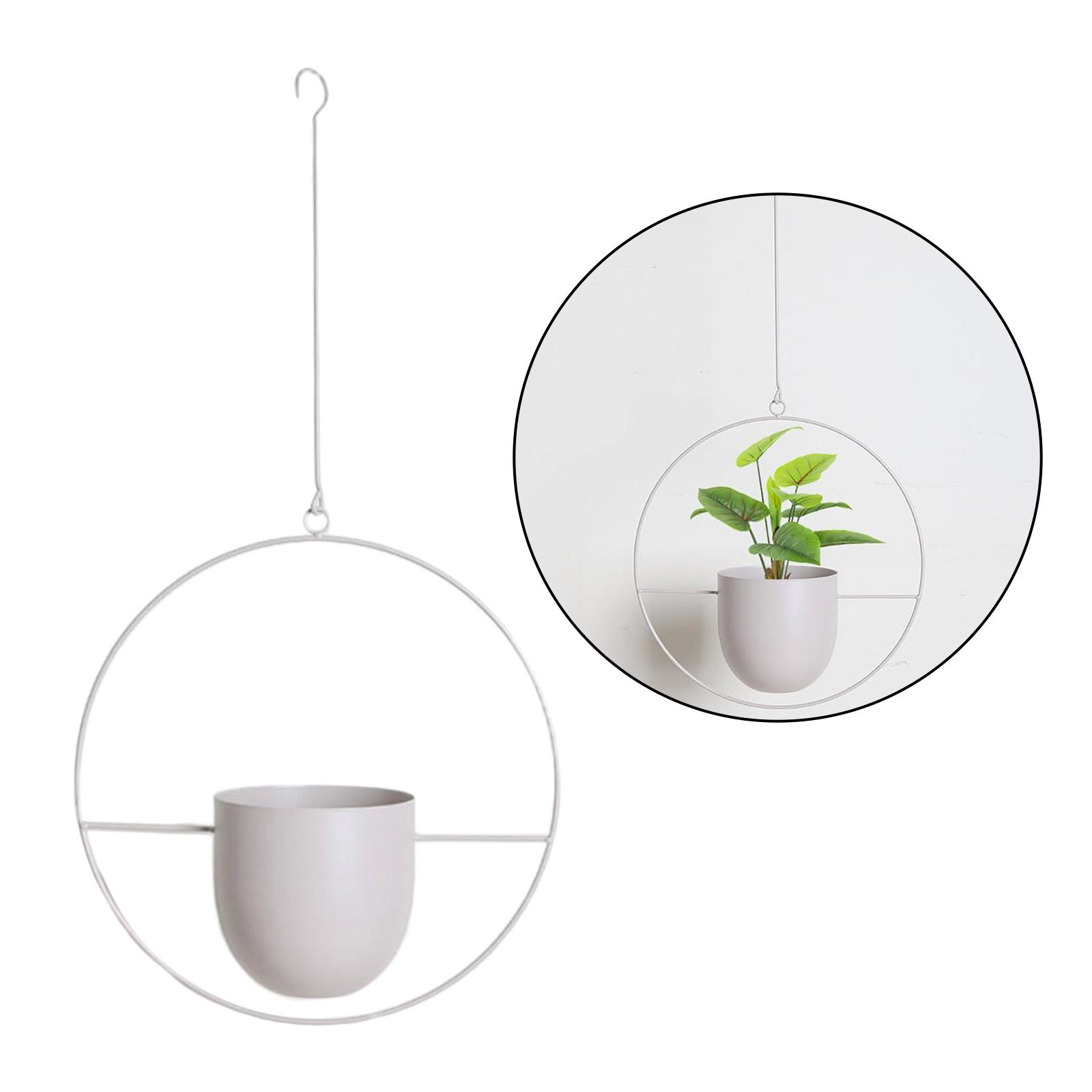 Metal Hanging Planter Pot Indoor Outdoor Flower Pot Plant Holder White Round