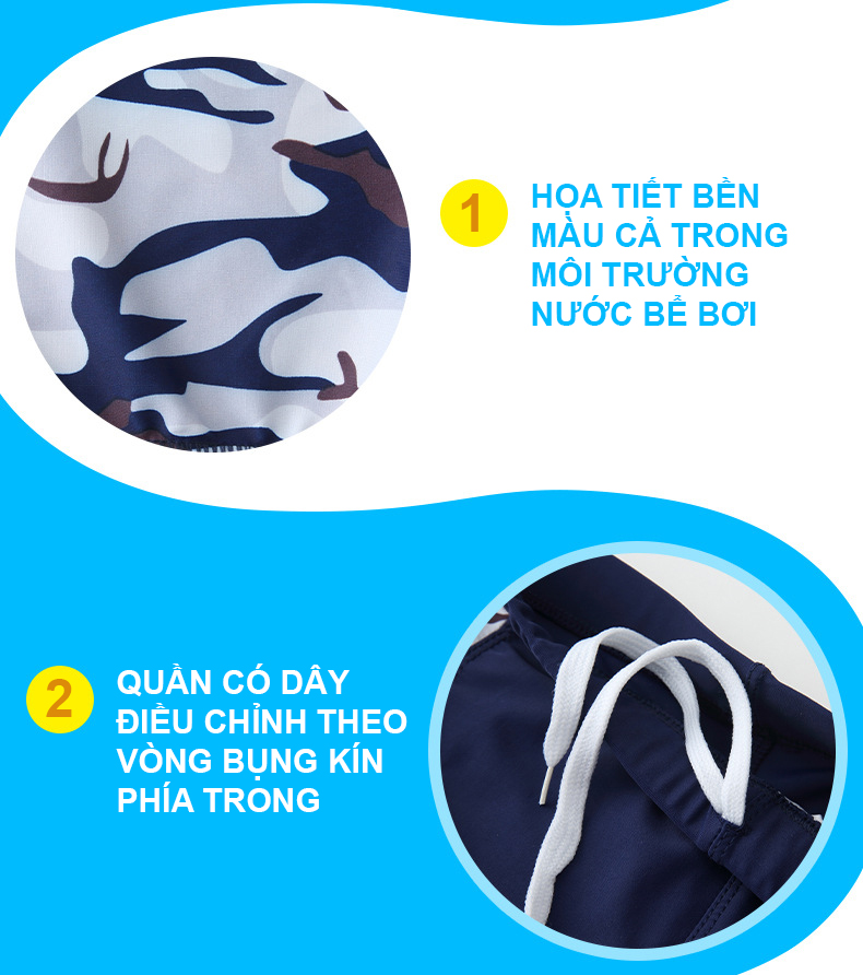 Quần bơi bé trai size lớn từ 25-60kg kèm mũ, chất thun bơi lạnh dày đẹp, lớp lót thoáng khí, họa tiết nam tính | BT99