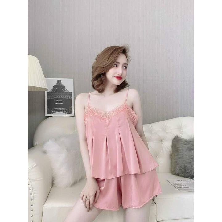 Set đồ ngủ nữ 2 dây quần đùi hở lưng, bộ ngủ mặc nhà sexy
