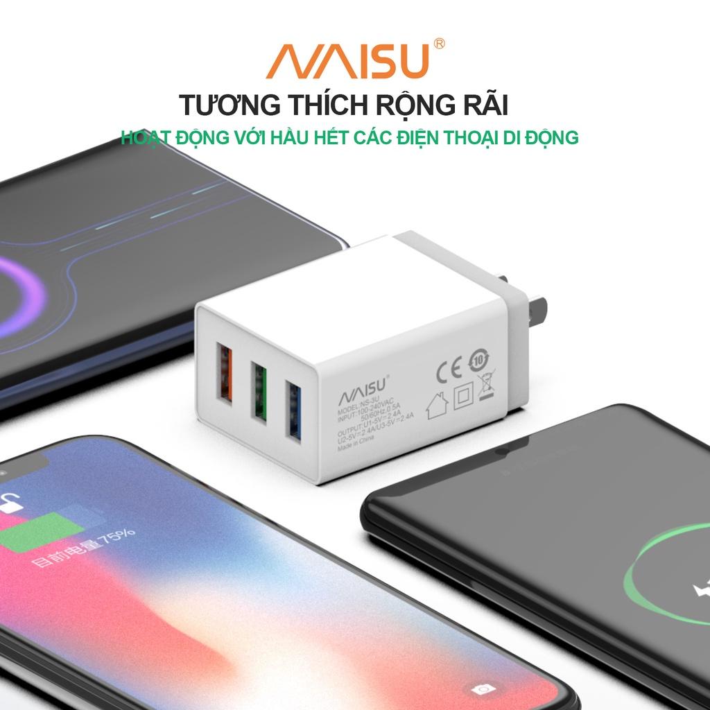 Bộ sạc nhanh, Naisu 3 cổng USB, cáp sạc tùy chọn, hỗ trợ đệm điện thoại IOS Android, NS-3U ID – 1815 - Hàng nhập khẩu