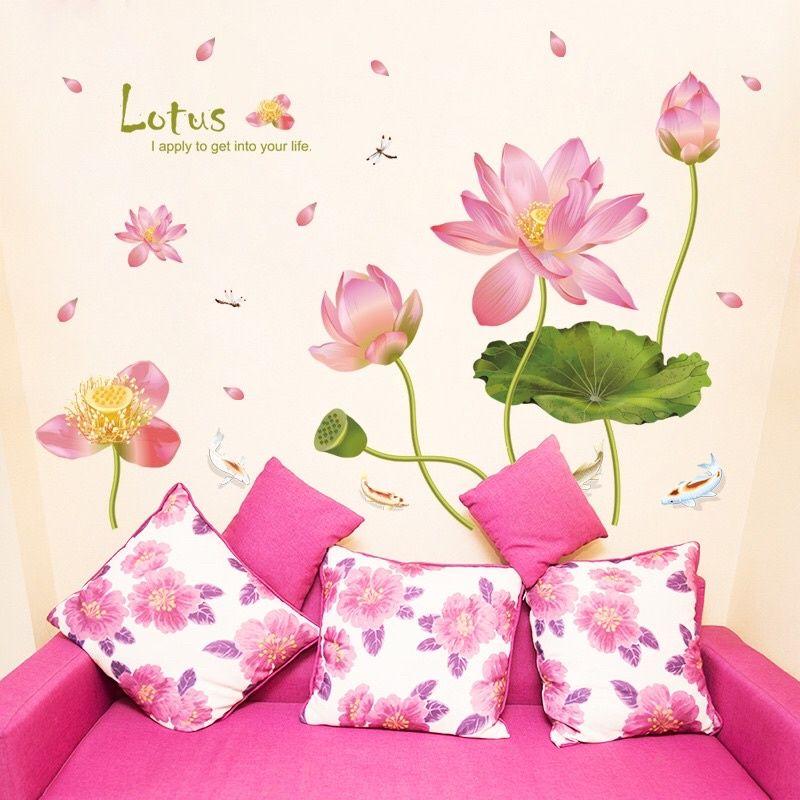 Decal dán tường sen hồng