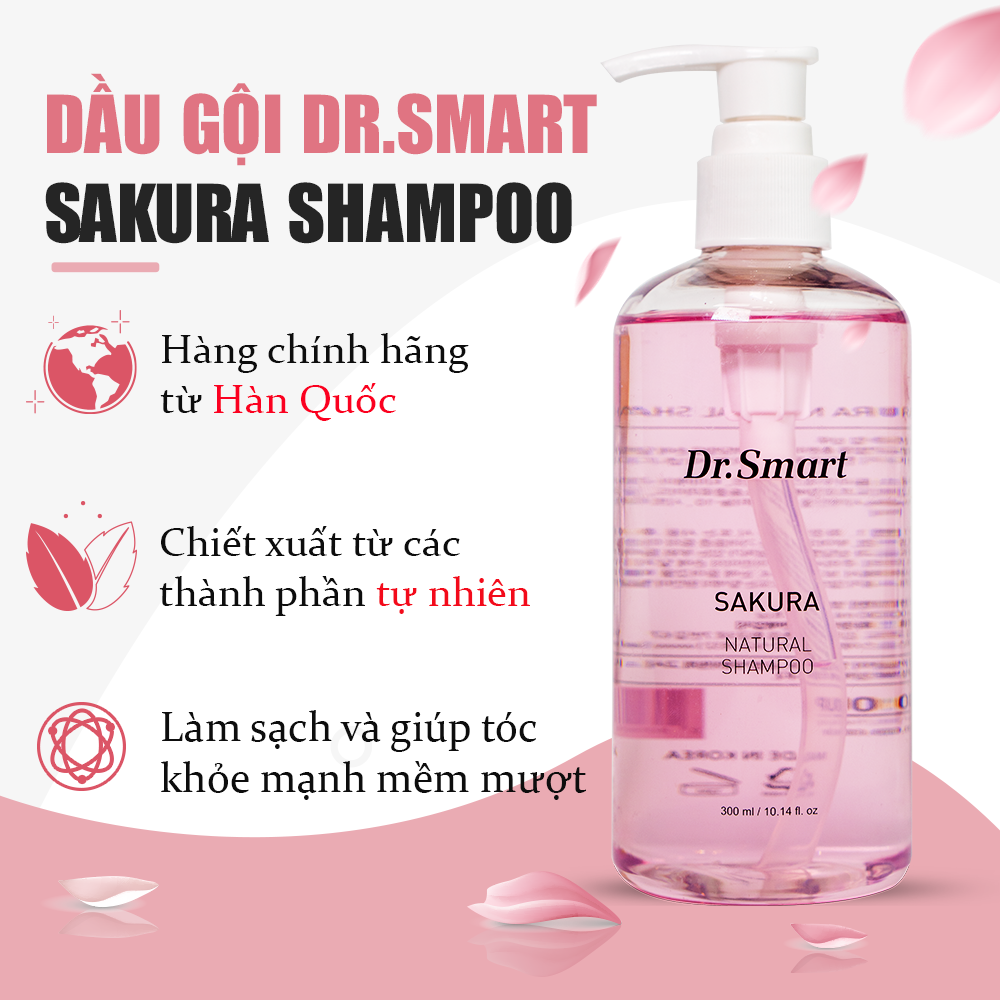 Dầu gội Dr.Smart Sakura giảm tóc gãy rụng hương hoa anh đào thơm dịu 300ml