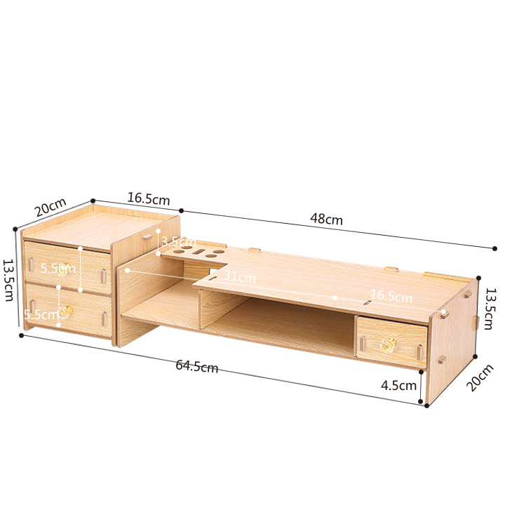 Kệ màn hình gỗ lắp ghép 2 tầng có ngăn tủ phụ